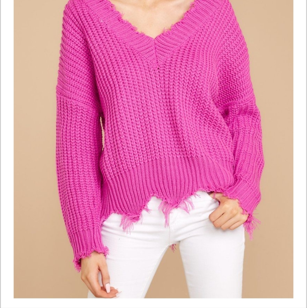 My Cozy distressed look sweater, Sz S/M, Miracle Fashion, hot pink